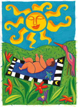 bébé alongé sous le soleil