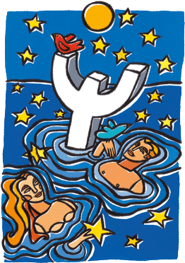 adultes dans l'eau, signe du zodiaque, étoiles